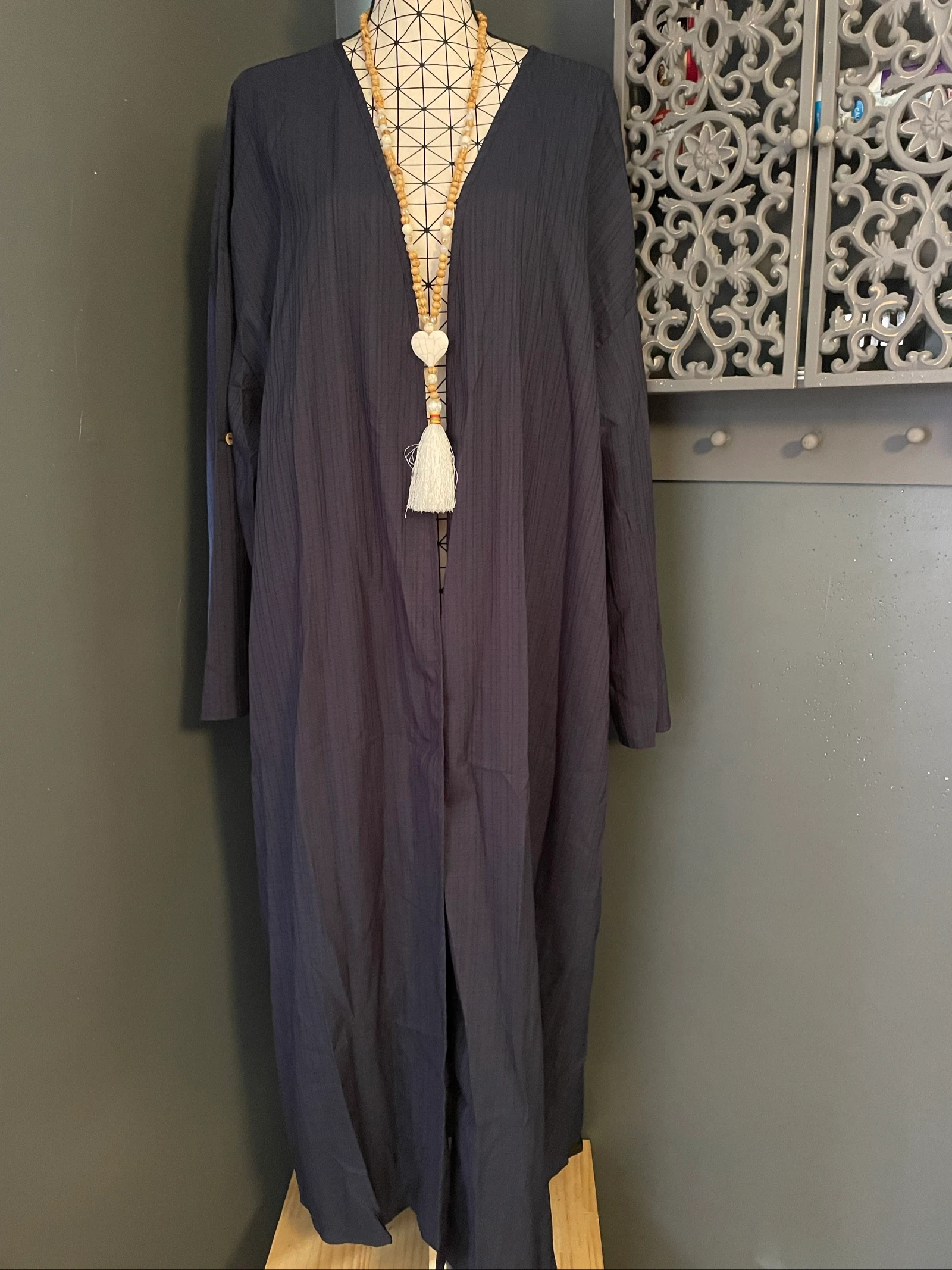 💖 lange cardigan vest lichtblauwe marine fluïde mouwen verstelbare zakken grote maat 58 💖 – photo 5